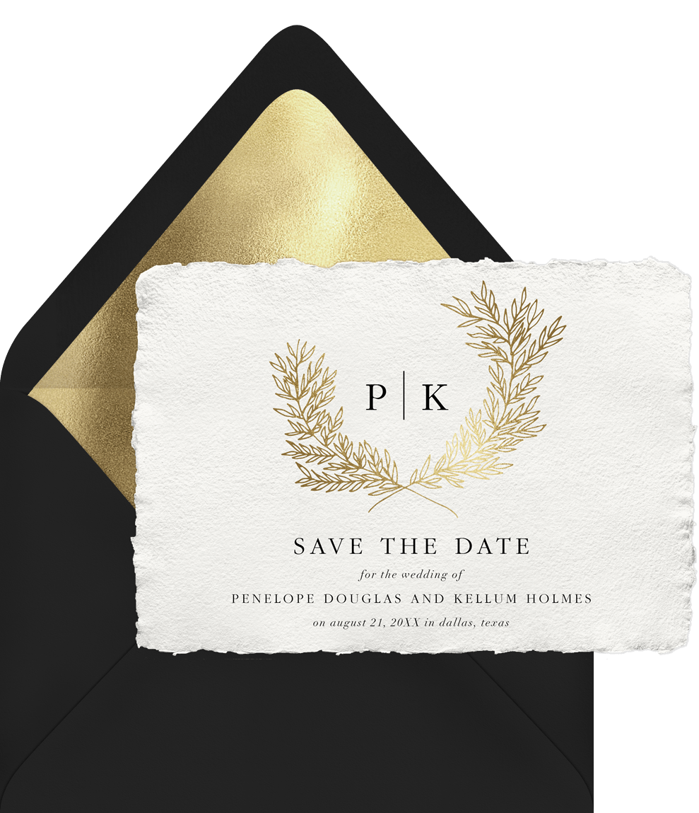 Distinguished Monogram Save The Dates Greenvelope