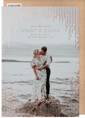 'Cascading Faux Foil' Wedding Save The Date in Rose Gold