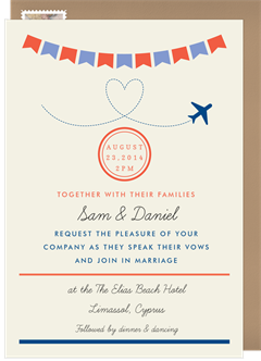 'Airmail Bunting' Wedding Invitation in Blue