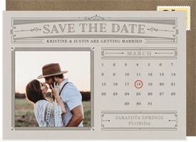 'Classic Calendar' Wedding Save The Date in Creme