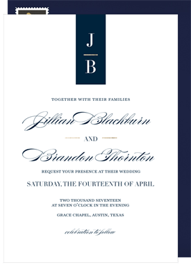 Destination Invitations Tabbed Monogram Blue Wedding | Greenvelope.com