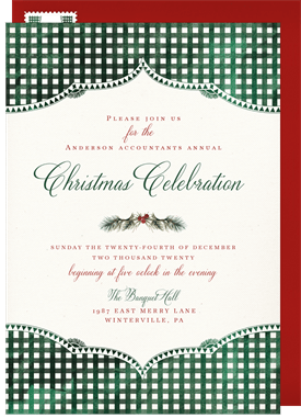 'Traditional Gingham' Business Holiday Party Invitation