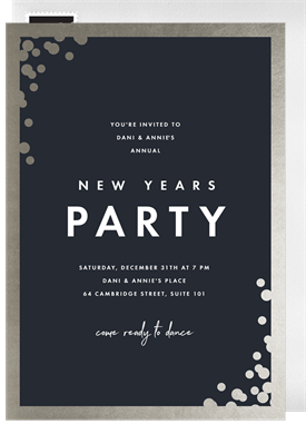 'Metallic Bubbly Corners' New Year's Party Invitation