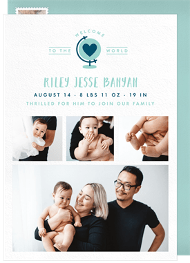 'Welcome Baby Globe' Announcements Announcement