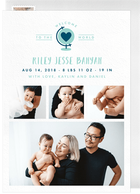 'Welcome Baby Globe' Birth Announcement
