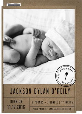 'Welcome Baby Stamp' Birth Announcement