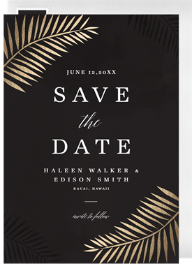 'Foil Palm Leaves' Wedding Save the Date