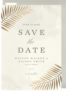 'Foil Palm Leaves' Wedding Save the Date
