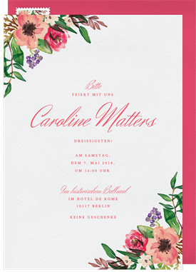 'Coral Florals' Adult Birthday Invitation