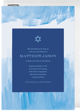 'Blue Brushstrokes' Bar Mitzvah Invitation