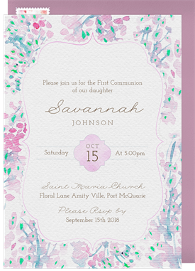'Gorgeous Watercolor Pastels' First Communion Invitation