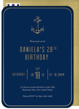 'Golden Anchor' Adult Birthday Invitation