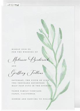'Watercolor Olive Branch' Wedding Invitation