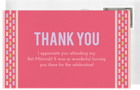 'Colorful Dashes' Bat Mitzvah Thank You Note