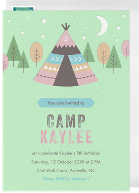 'Woodland Camp' Kids Birthday Invitation