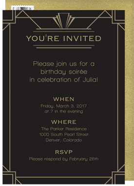 'Classic Art Deco' Adult Birthday Invitation