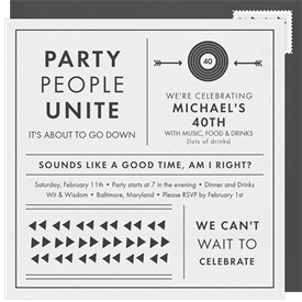 'Party People Unite' Adult Birthday Invitation