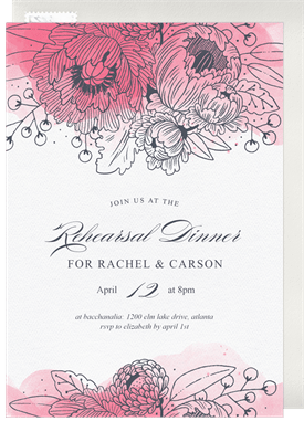 'Etched Flowers' Rehearsal Dinner Invitation