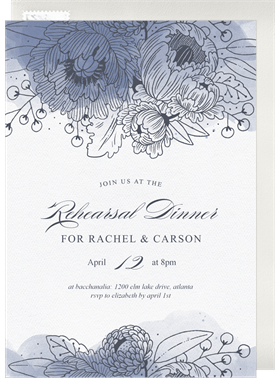 'Etched Flowers' Rehearsal Dinner Invitation