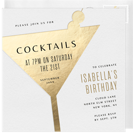 'Minimal Martini' Adult Birthday Invitation