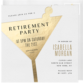 'Minimal Martini' Retirement Invitation