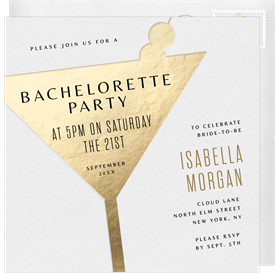 'Minimal Martini' Bachelorette Party Invitation