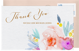 'Watercolor Blooms' Wedding Thank You Note