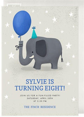 'Party Time Elephant' Kids Birthday Invitation