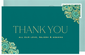 'Gilded Paisley' Wedding Thank You Note