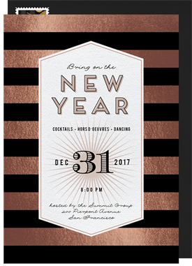 'Bold Metallic Stripes' New Year's Party Invitation