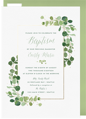'Delicate Greenery' Baptism Invitation