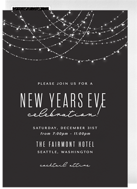 'Sparkling String Lights' New Year's Party Invitation