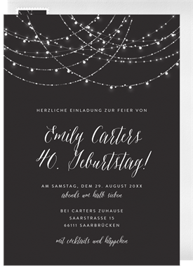 'Sparkling String Lights' Adult Birthday Invitation