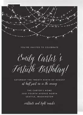 'Sparkling String Lights' Adult Birthday Invitation