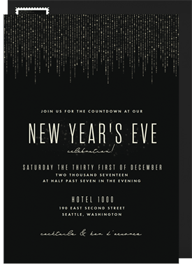 'Cascading Gold Lights' New Year's Party Invitation