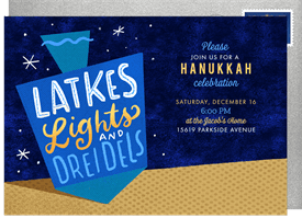 'Latkes, Lights And Dreidels' Hanukkah Invitation