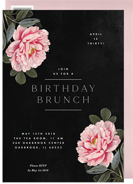 'Pink Peonies' Adult Birthday Invitation
