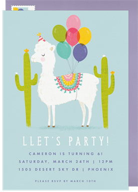 'Party Llama' Kids Birthday Invitation