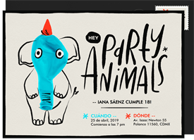 'Hey Party Animals' Adult Birthday Invitation