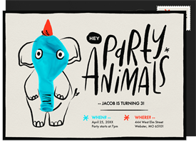 'Hey Party Animals' Kids Birthday Invitation
