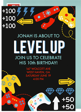 'Level Up' Kids Birthday Invitation
