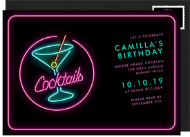 'Neon Cocktails' Adult Birthday Invitation
