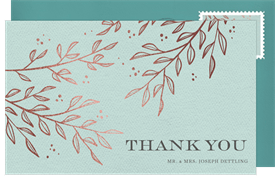 'Rose Gold Branches' Wedding Thank You Note