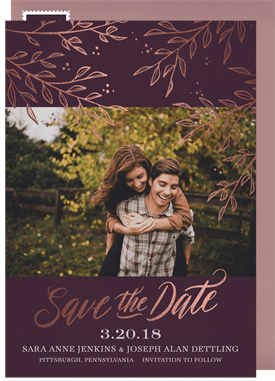 'Rose Gold Branches' Wedding Save the Date