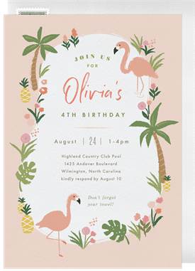 'Flamingo Luau' Kids Birthday Invitation