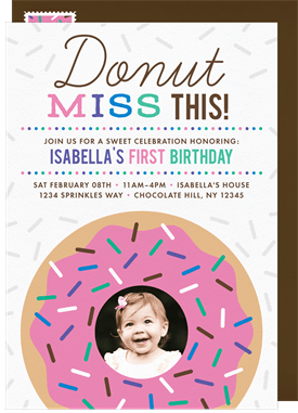 'Donut Miss This' Kids Birthday Invitation