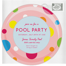 'Polka Dot Inner Tube' Pool Party Invitation