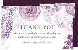 'Watercolor Romance' Wedding Thank You Note