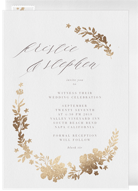 'Golden Floral Wreath' Wedding Invitation