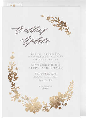 'Golden Floral Wreath' Wedding Updates Invitation